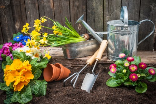 Professional landscapers in Stockwell installing garden features